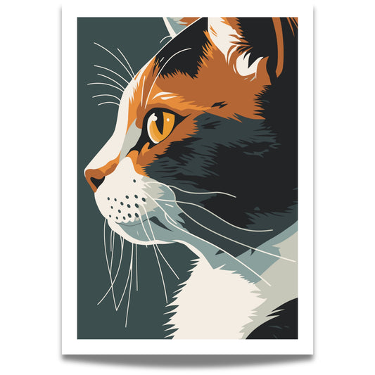 Majestetisk Katt Plakat – en fantastisk illustrasjon av en katt i profil, designet i en moderne kunststil.