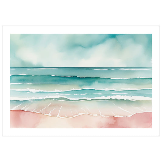 Dette spesifikke plakatmotivet viser bølger, sandstrand og himmel, perfekt for å bringe den avslappende sommerstemningen inn i ditt hjem. 