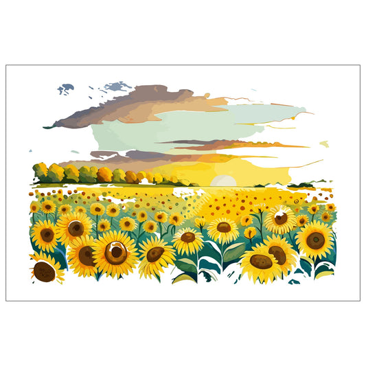 Opplev skjønnheten i naturen med "Sunflower Fields" plakat fra vår unike serie grafiske akvarellmalerier. 