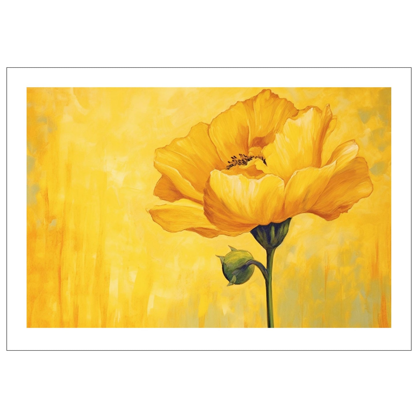 Oppdag skjønnheten i enkelhet med vårt slående kunstverk "Yellow Rose". Dette grafiske maleriet av en gul rose mot en gul bakgrunn er en utsøkt kombinasjon av farger og form, designet for å bringe lys og liv til ethvert rom.