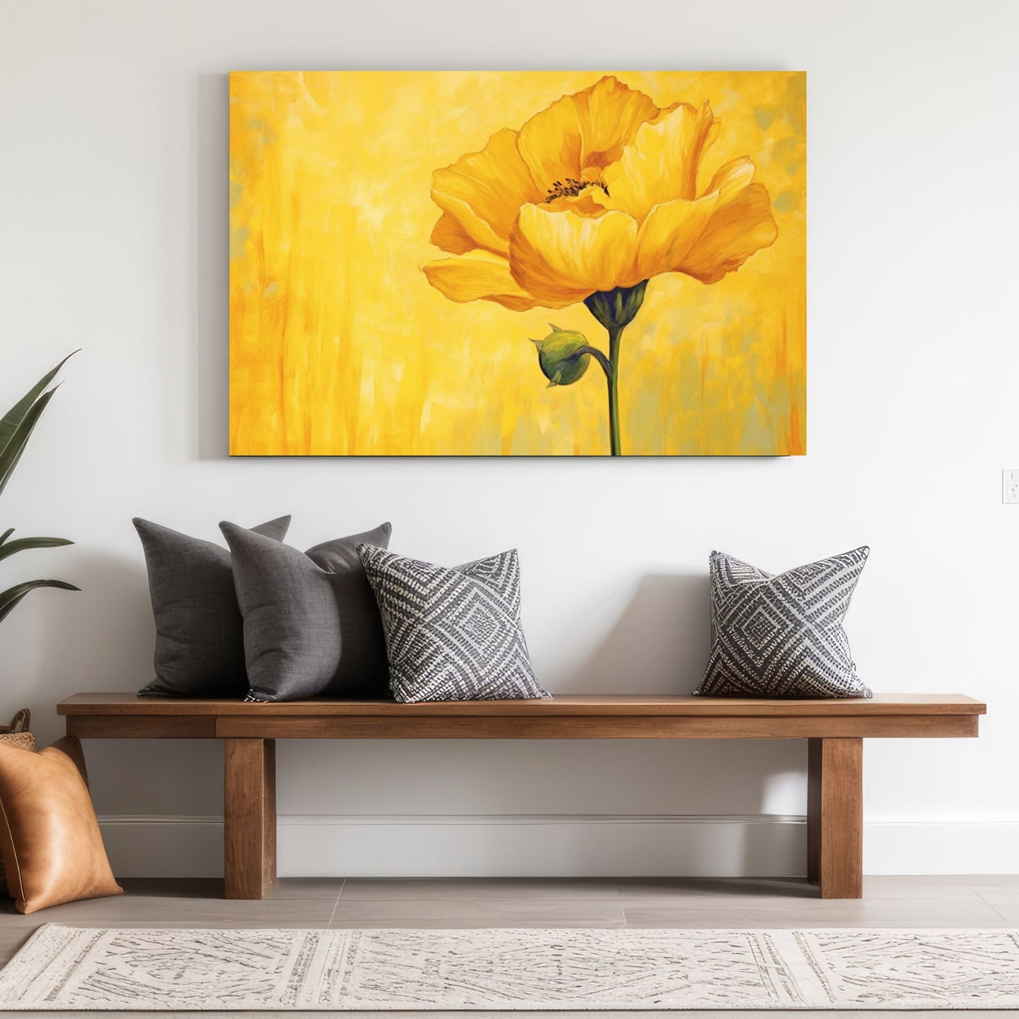 Oppdag skjønnheten i enkelhet med vårt slående kunstverk "Yellow Rose". Dette grafiske maleriet av en gul rose mot en gul bakgrunn er en utsøkt kombinasjon av farger og form, designet for å bringe lys og liv til ethvert rom. Illustrasjonen viser motivet på lerret.