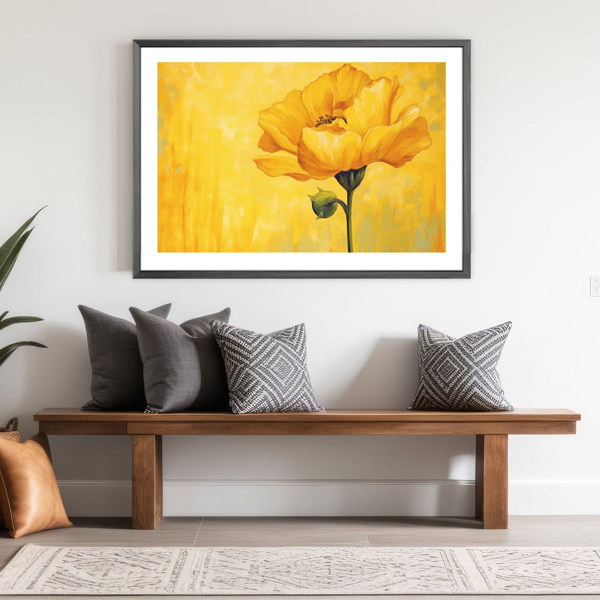 Oppdag skjønnheten i enkelhet med vårt slående kunstverk "Yellow Rose". Dette grafiske maleriet av en gul rose mot en gul bakgrunn er en utsøkt kombinasjon av farger og form, designet for å bringe lys og liv til ethvert rom. Illustrasjonen viser motivet i sort ramme.